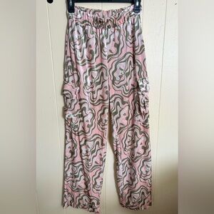 Dazey LA Abstract Pink and Green Wide Leg Pants Y2K